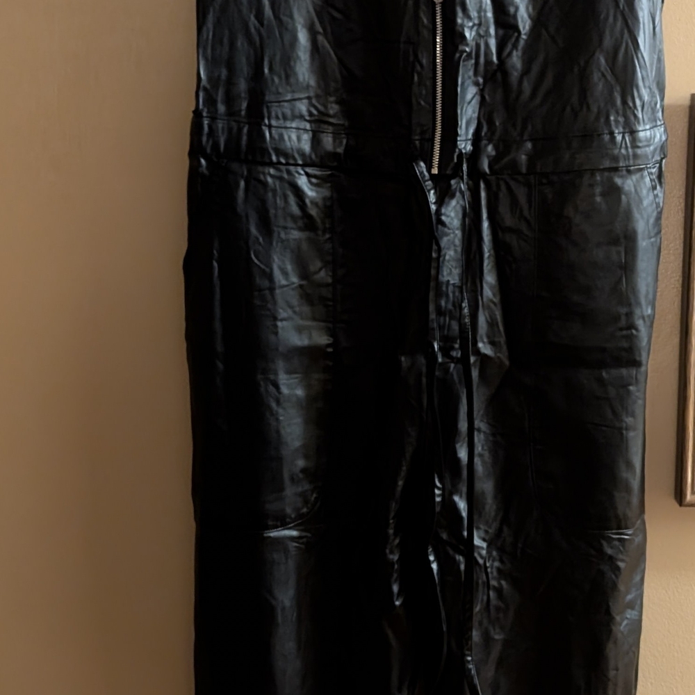 Tamar Black Faux Leather Zip-Front Jumpsuit